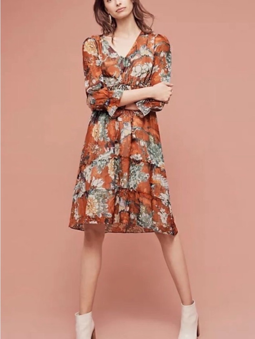Hemnant & Nandita Floral V-Neck Midi Dress - Unbranded